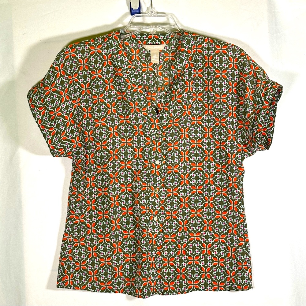 Banana Republic Lightweight‎ Geometric Orange Brown Vintage Style Top Women's XS